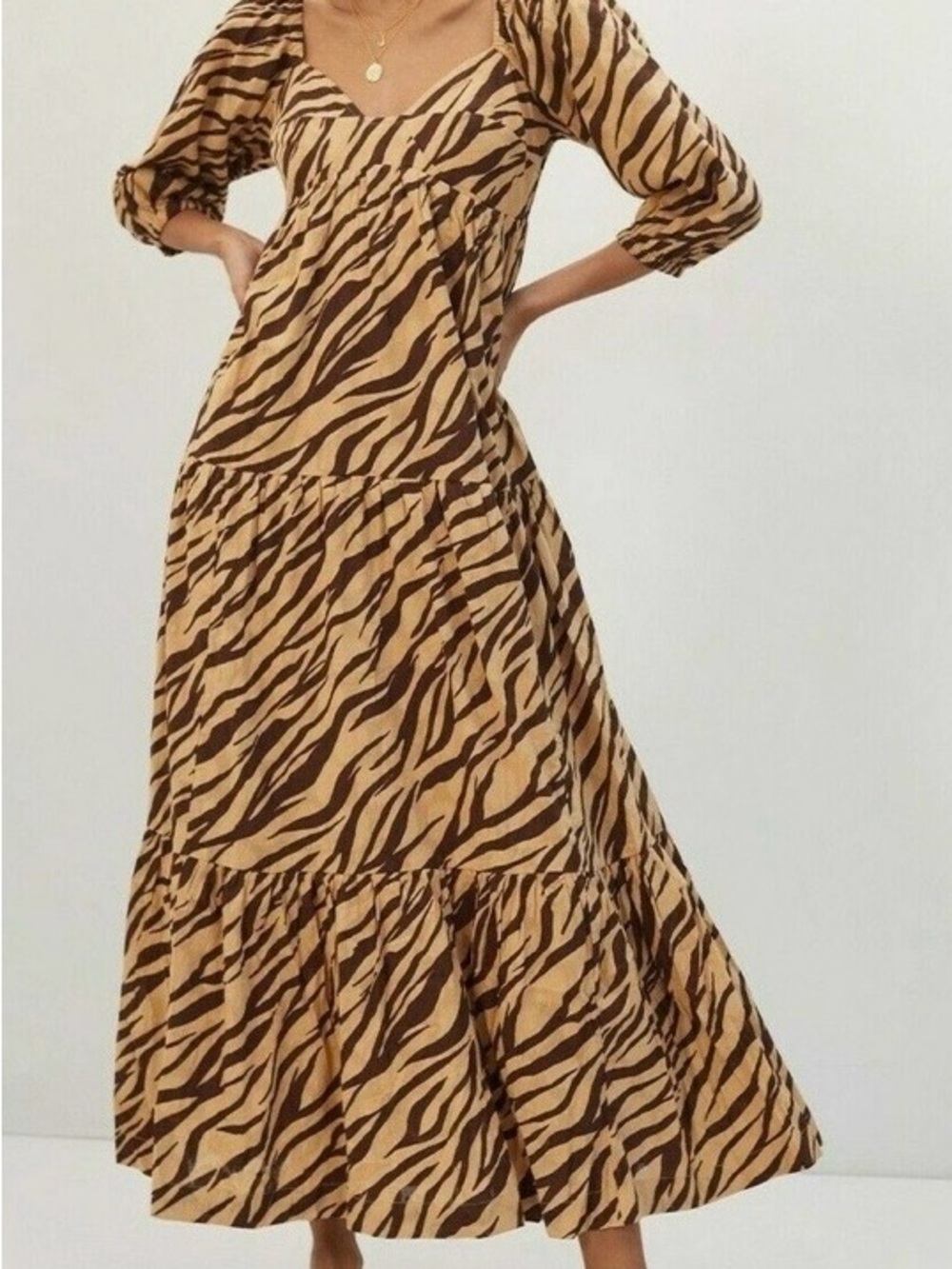 Anthropologie Brown Zebra-Print Tiered Maxi Dress - Picture 1 of 3